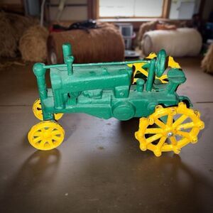 Vintage 1980’s Cast Iron John Deere OP Tractor Toy Heavy Made in the U.S.A.